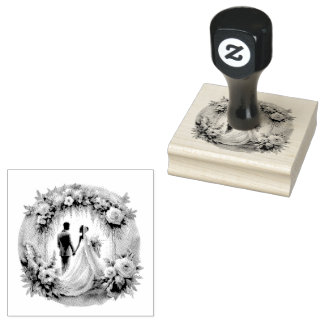 Carimbo De Borracha Noiva e Noivo silhueta Floral Casamento