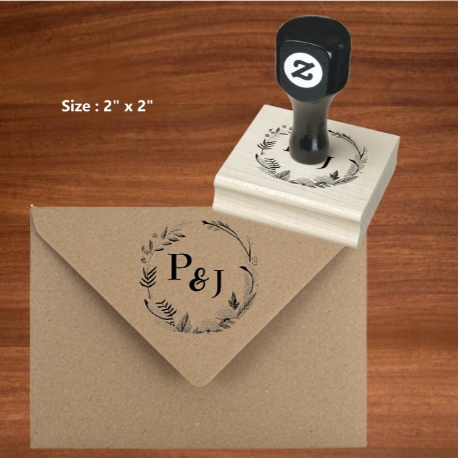 Carimbo De Borracha Noiva Elegante e Casamento Monográfico Iniciais (Elegant Bride and Groom Initials Monogram Wedding Rubber Stamp)
