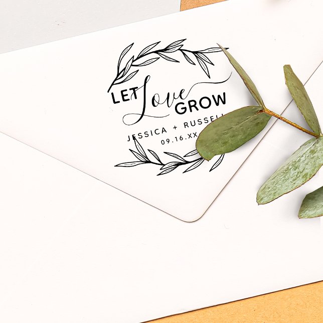 Carimbo De Borracha Noivas Folhas de Louro Deixam o Amor Crescer (Laurel Leaves Let Love Grow Wedding Rubber Stamp)