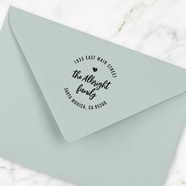 Carimbo De Borracha Nome da Família Boho Script Nome Heart Round Retur (Criador carregado)