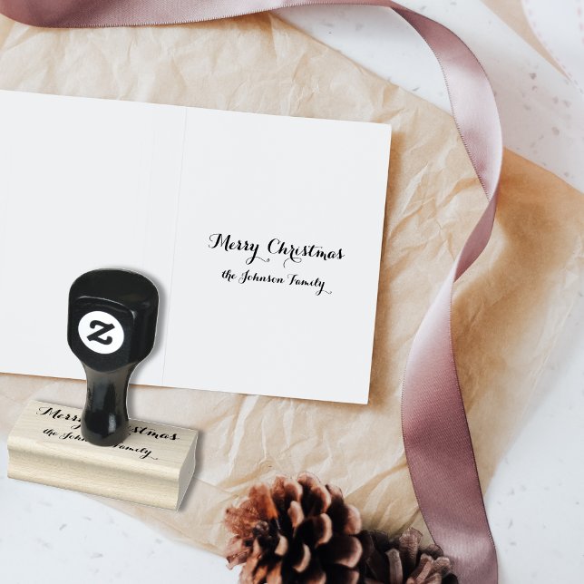 Carimbo De Borracha Nome da Família de Feliz Natal Elegante Personaliz (Personalized Elegant Merry Christmas Family Name Rubber Stamp)