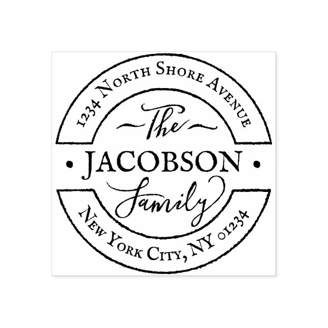 Carimbo De Borracha Nome da Família de Script com Letra em Mão Redonda (Impressão)