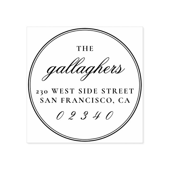 Carimbo De Borracha Nome da Família de Script Elegante Endereço de Ret (Impressão)