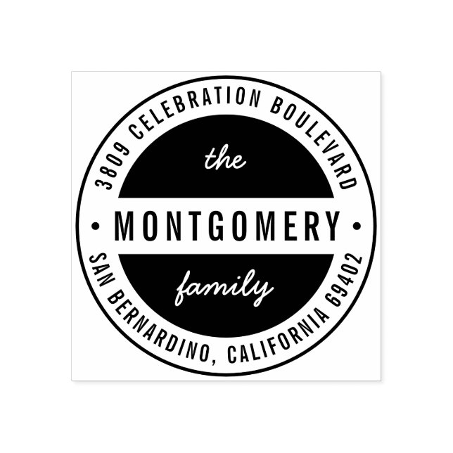 Carimbo De Borracha Nome da Família em Negrito Moderno Endereço de Ret (Impressão)