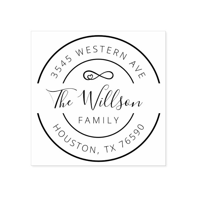 Carimbo De Borracha Nome da família Endereço de retorno redondo, Amor  (Impressão)