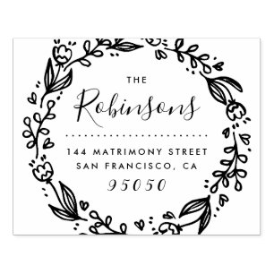 Carimbo De Borracha Nome da família Floral Wreath Endereço de devoluçã