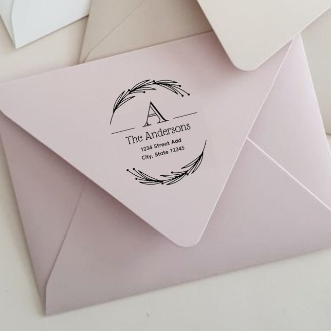 Carimbo De Borracha Nome da família Laurel Monograma Endereço para dev (Criador carregado)