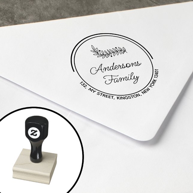 Carimbo De Borracha Nome da Família Moderno Wreath Folha (Criador carregado)