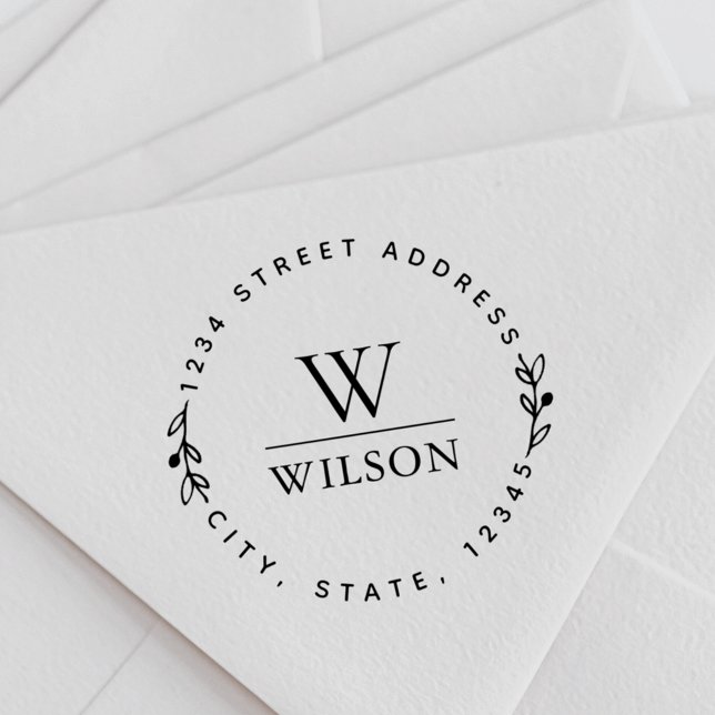 Carimbo De Borracha Nome da Família Monograma Circular Endereço de Dev (Criador carregado)