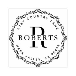 Carimbo De Borracha Nome da Família Monograma Circular Endereços de De