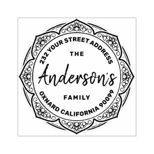 Carimbo De Borracha Nome da Família Personalizada de Frame Floral Eleg