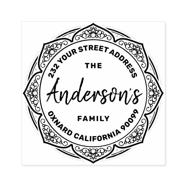 Carimbo De Borracha Nome da Família Personalizada de Frame Floral Eleg (Impressão)