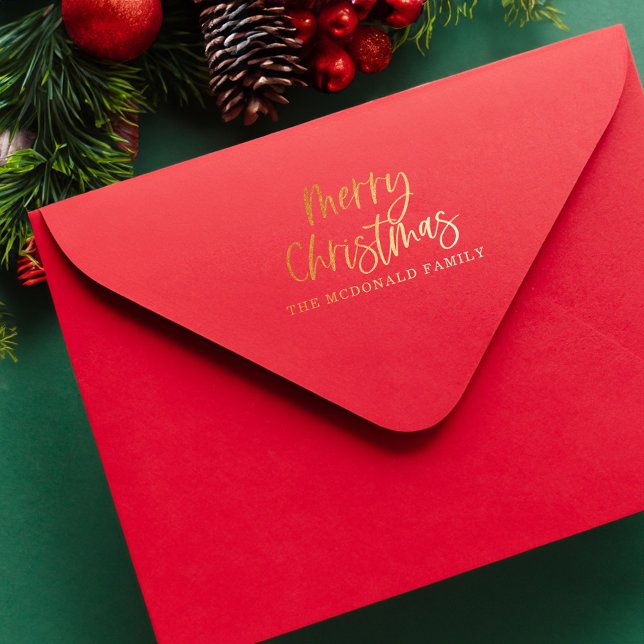 Carimbo De Borracha Nome da Família Personalizada do Script de Feliz N (Merry Christmas Script Personalized Family Name Rubber Stamp)