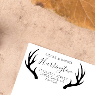 Carimbo De Borracha Nome da Família Personalizado Script & Antlers Ret