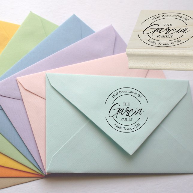 Carimbo De Borracha Nome da família Round Endereço de devolução (Criador carregado)