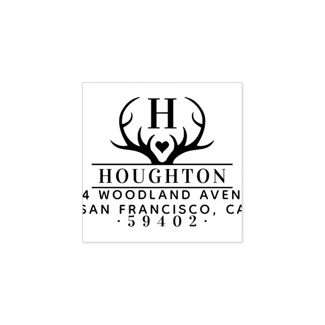 Carimbo De Borracha Nome da família Rustic Antlers Nome Monograma Ende (Impressão)