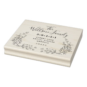 Carimbo De Borracha Nome da família Wreath Endereço de devolução Carim