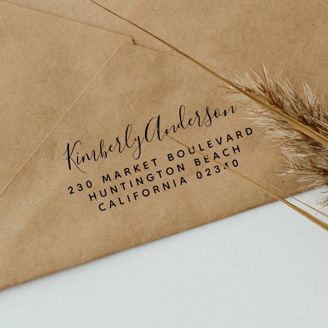 Carimbo De Borracha Nome de Script Simples e Informações de Contato En (Criador carregado)