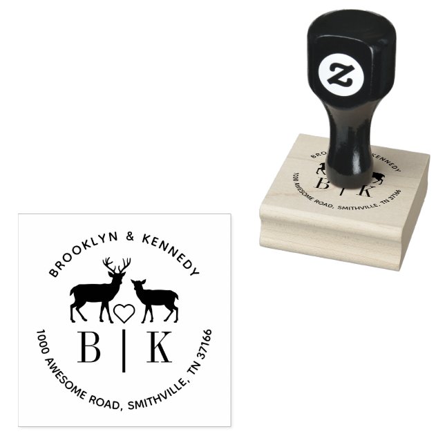Carimbo De Borracha Nome do Casal de Casamento do Deer do Monograma En (Carimbado)