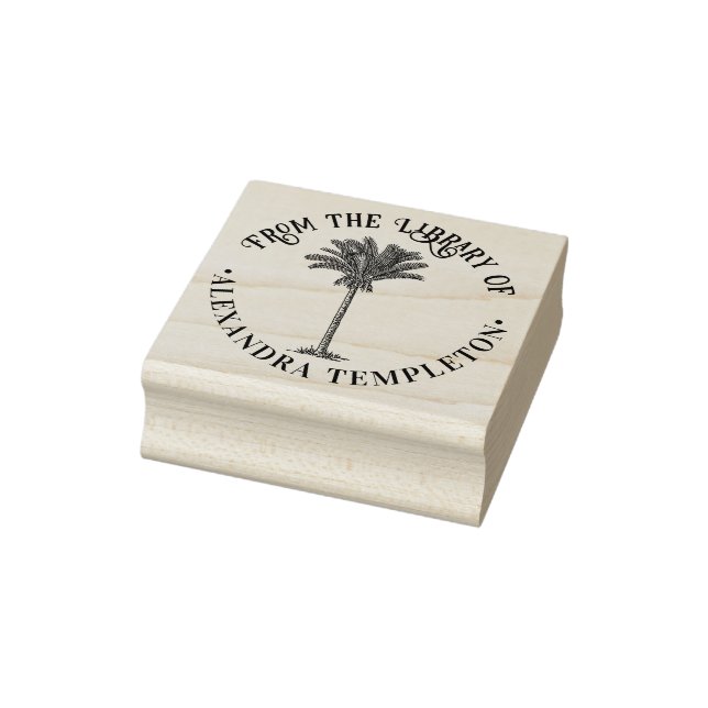 Carimbo De Borracha Nome do livro da biblioteca da árvore de palmeira  (Carimbo)