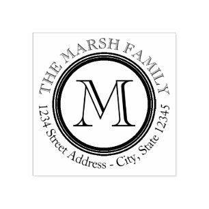 Carimbo De Borracha Nome do Monograma e Endereço de Retorno de Serif S