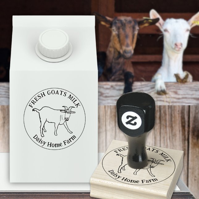 Carimbo De Borracha Nome do Negócio de Leite de Cabra (Goats milk custom business ink rubber stamp with simple farm goat drawing and brand name)
