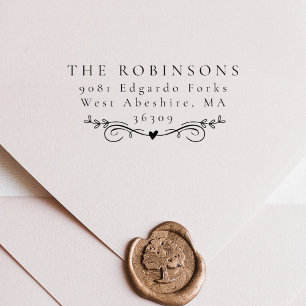 Carimbo De Borracha Nome e endereço do Coração Botânico Elegante Simpl