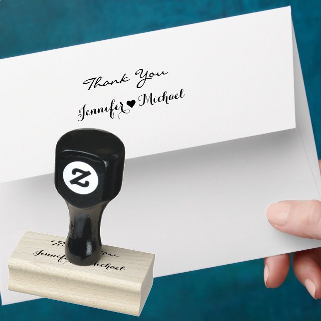 Carimbo De Borracha Nome Elegante do Casal de Script Heart Wedding Obr (Elegant Script Couple Name Heart Wedding Thank You Rubber Stamp)