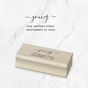 Carimbo De Borracha Nome moderno manuscrito e endereço de devolução