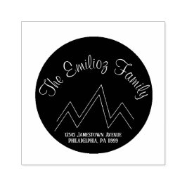 Carimbo De Borracha Nome Monograma Circular Montanha Endereço