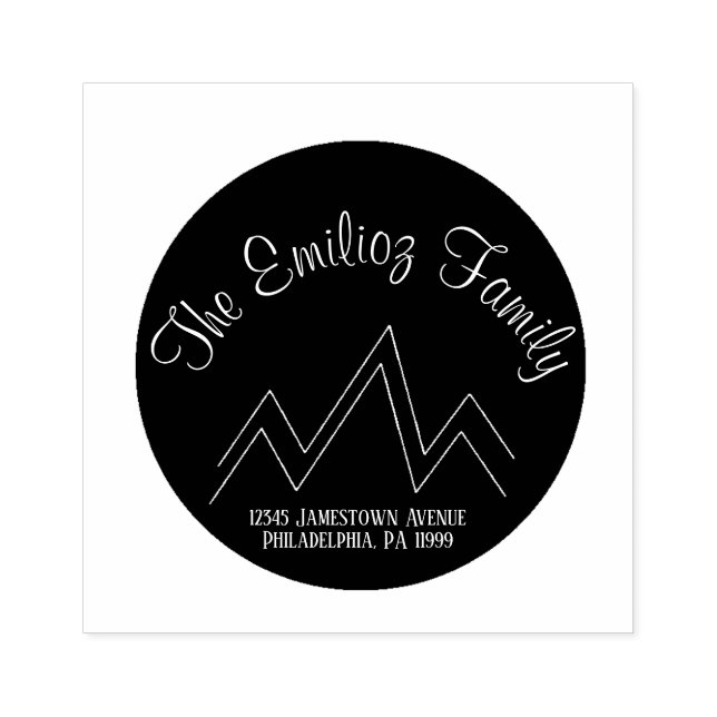 Carimbo De Borracha Nome Monograma Circular Montanha Endereço (Impressão)