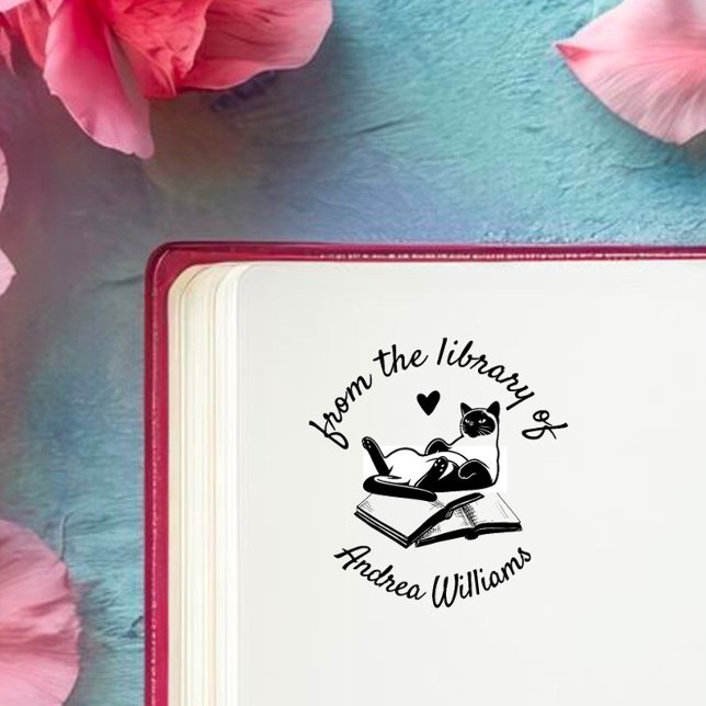 Carimbo De Borracha Nome Personalizado Da Biblioteca Do Moderno | Gato (Criador carregado)