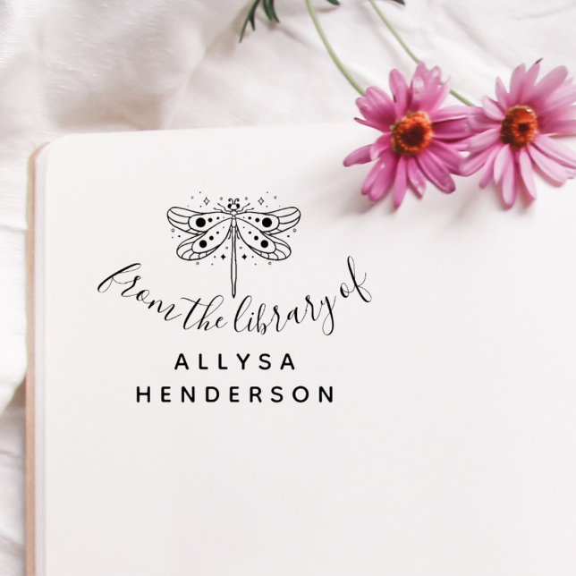 Carimbo De Borracha Nome Personalizado Do Dragonfly Elegante Da Biblio (Criador carregado)