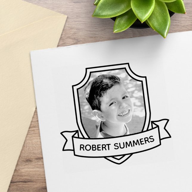 Carimbo De Borracha Nome personalizado e foto de blindagem e fita (Criador carregado)