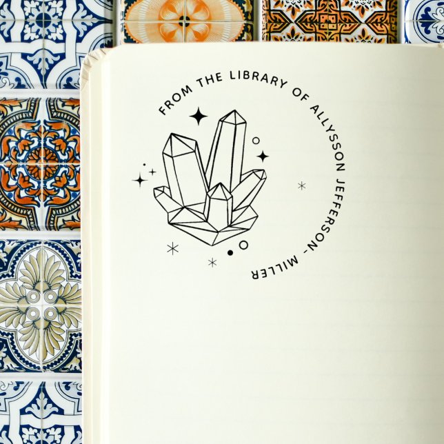 Carimbo De Borracha Nome Personalizado Elegante Cristalino Da Bibliote (Criador carregado)