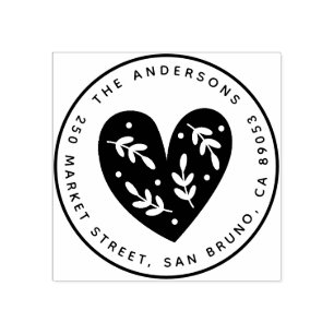 Carimbo De Borracha Nome redondo & endereço do remetente do coração