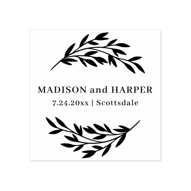 Carimbo De Borracha Nomes de Casamento Botânico e Data (Impressão)