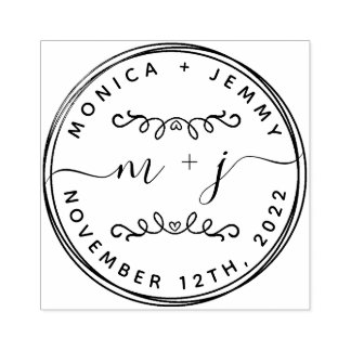 Carimbo De Borracha Nomes de Casamento Clássico Personalizados Simples