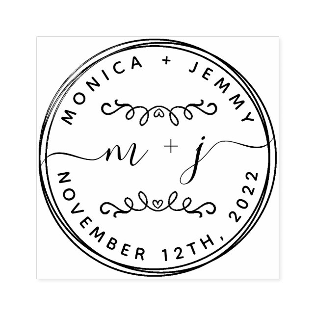 Carimbo De Borracha Nomes de Casamento Clássico Personalizados Simples (Impressão)