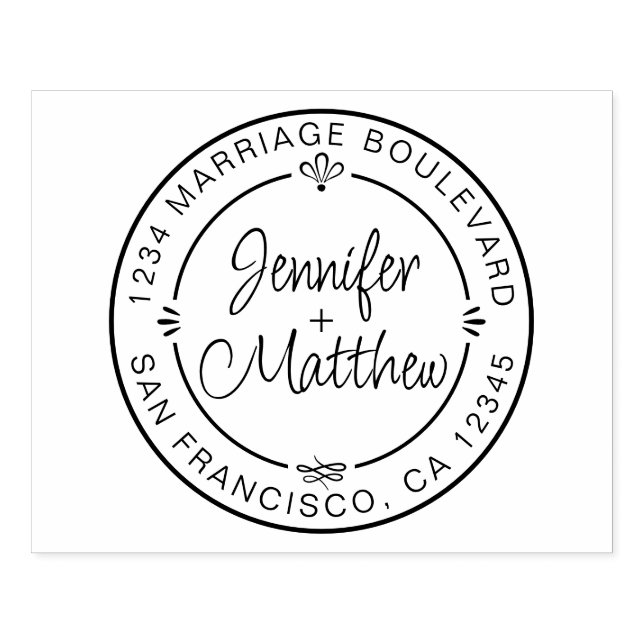 Carimbo De Borracha Nomes de Monograma de Chic Russo Redonda Endereço  (Impressão)