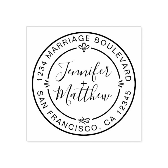 Carimbo De Borracha Nomes de Monograma de Chic Russo Redonda Endereço  (Impressão)