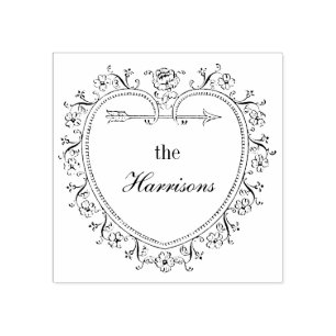 Carimbo De Borracha O coração e as flores do vintage personalizam o