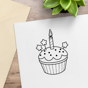 Carimbo De Borracha O cupcake da vela do feliz aniversario colore-me