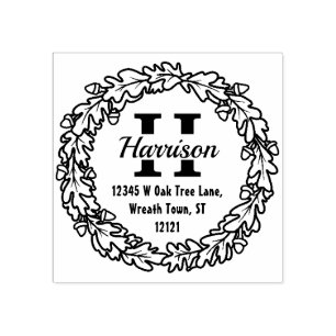 Carimbo De Borracha Oak Leaf Acorns Wreath  Endereço de devolução d