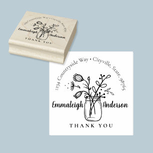 Carimbo De Borracha Obrigado Floral Mason Jar Small Business Stamp