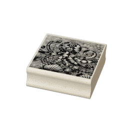 Carimbo De Borracha Octopus Floral Teal Roxo Azul Costeira