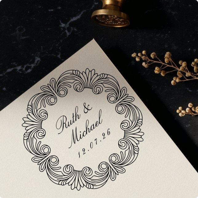 Carimbo De Borracha Ornamentado Barroco Escrolagem Madeira Nome Casame (Criador carregado)