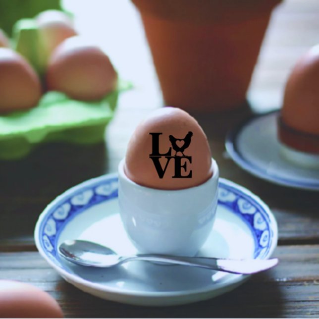 Carimbo De Borracha Ovo Personalizado Moderno Com Ovos De Texto Preto (modern egg dealer egg business with love egg stamp)