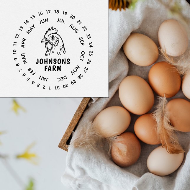 Carimbo De Borracha Ovos de Fazenda frescos Cartonagem Data Roda (Criador carregado)