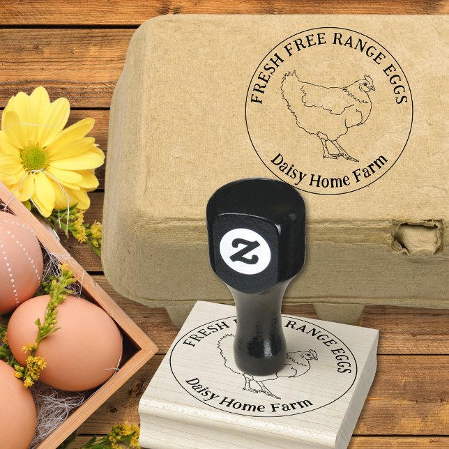 Carimbo De Borracha Ovos De Galinha Simples Desenhados Personalizados (Chicken egg box custom ink rubber stamp fresh free range hen eggs label)